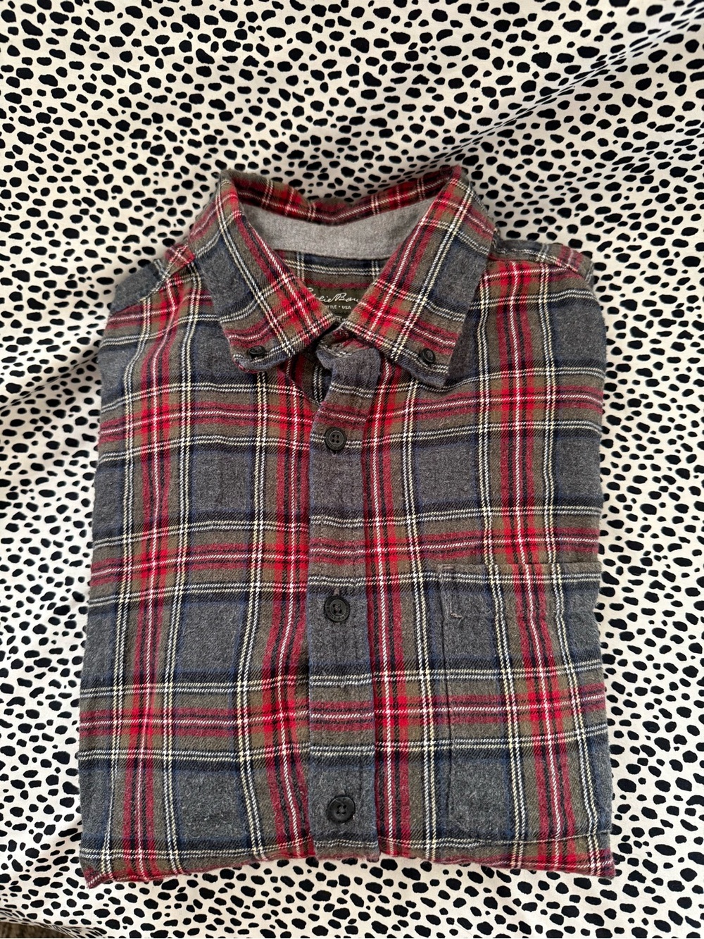 Eddie Bauer Men's Red & Gray Plaid Flannel Shirt - Picture 3 of 5